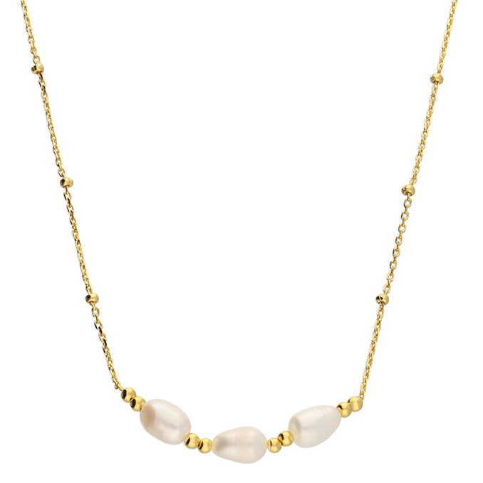 SS Necklace Gold Plated Trio Fresh Water Pearl