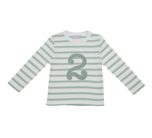 Seafoam and White Breton Striped Age top - Age 2