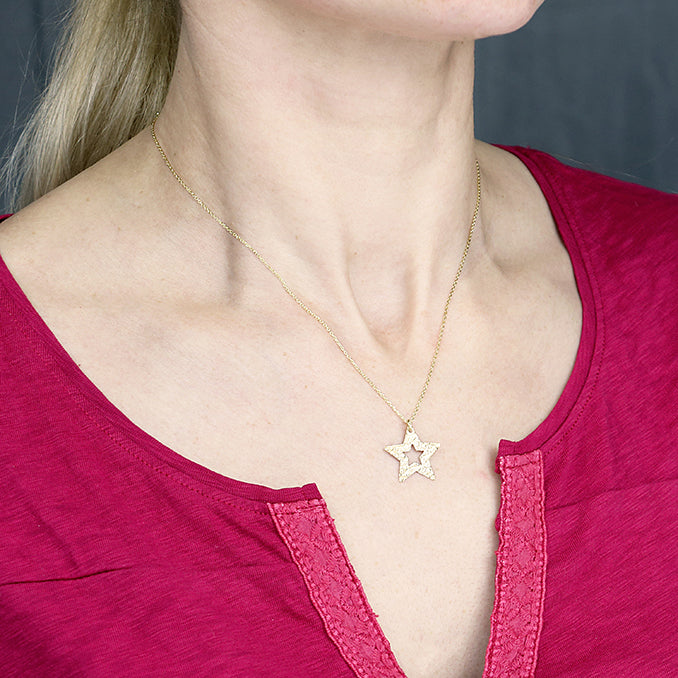 Sterling Silver Diamond Cut cut-out star Necklace