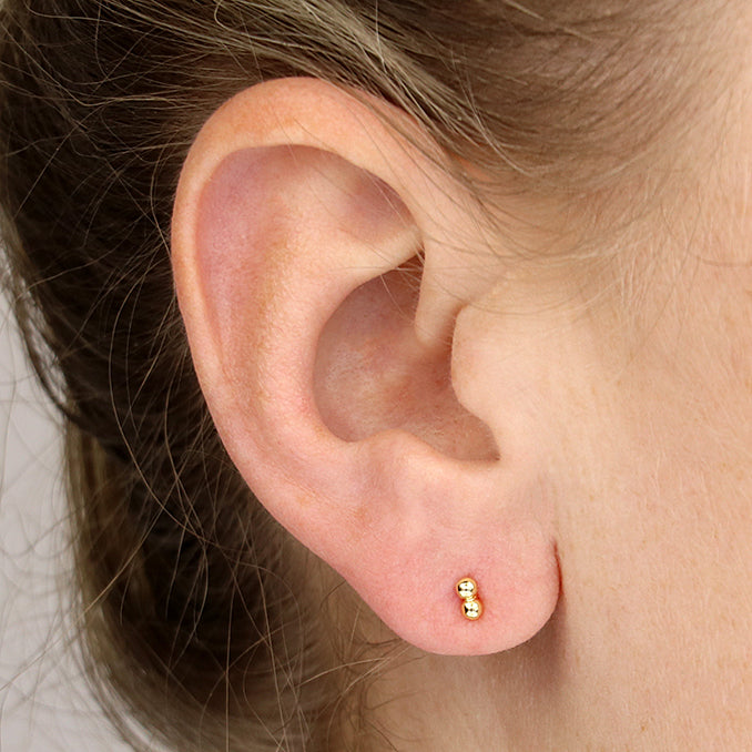 Yellow Gold Tiny Double Bead Stud