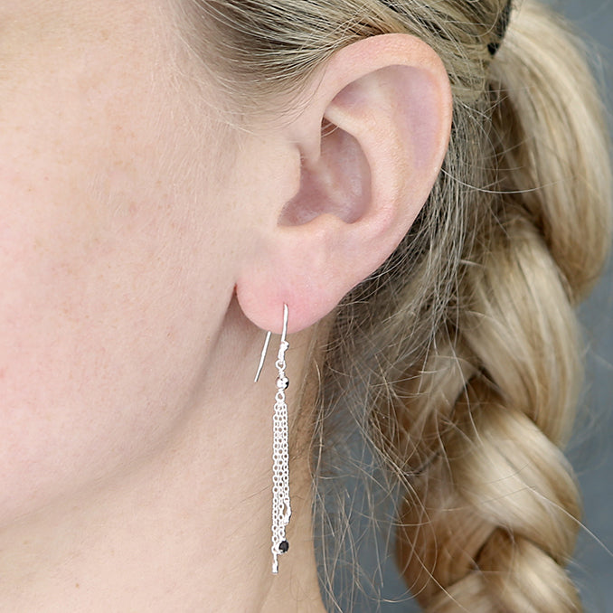 Sterling Silver Bead and Abstract Disc Chain Earring